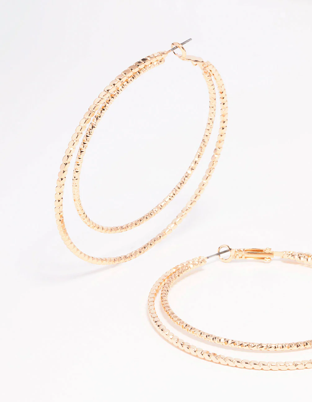Gold Textured Double Large Hoop Earrings - Image 2