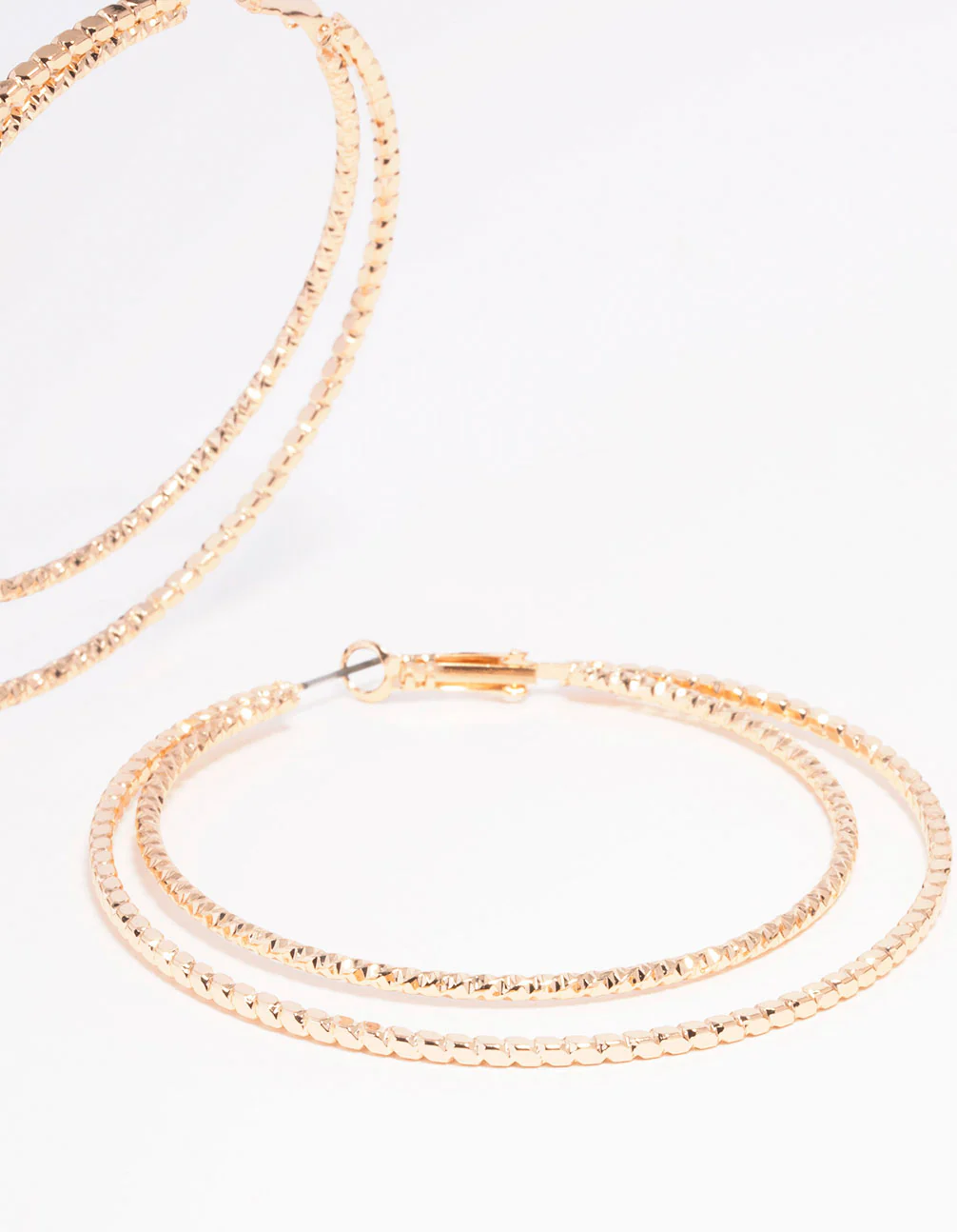 Gold Textured Double Large Hoop Earrings - Image 3