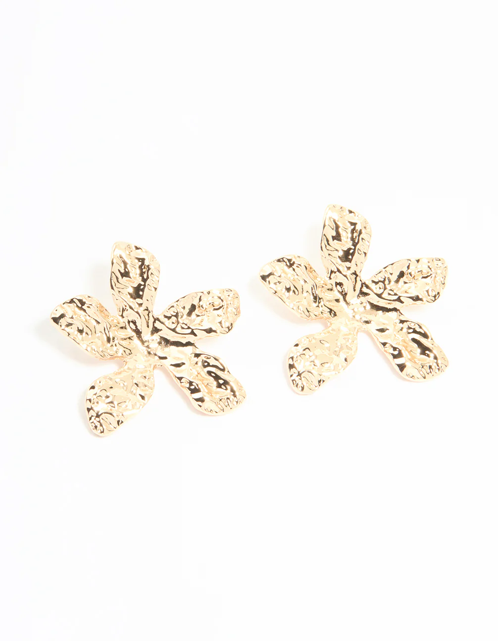 Gold Textured Flower Large Stud Earrings