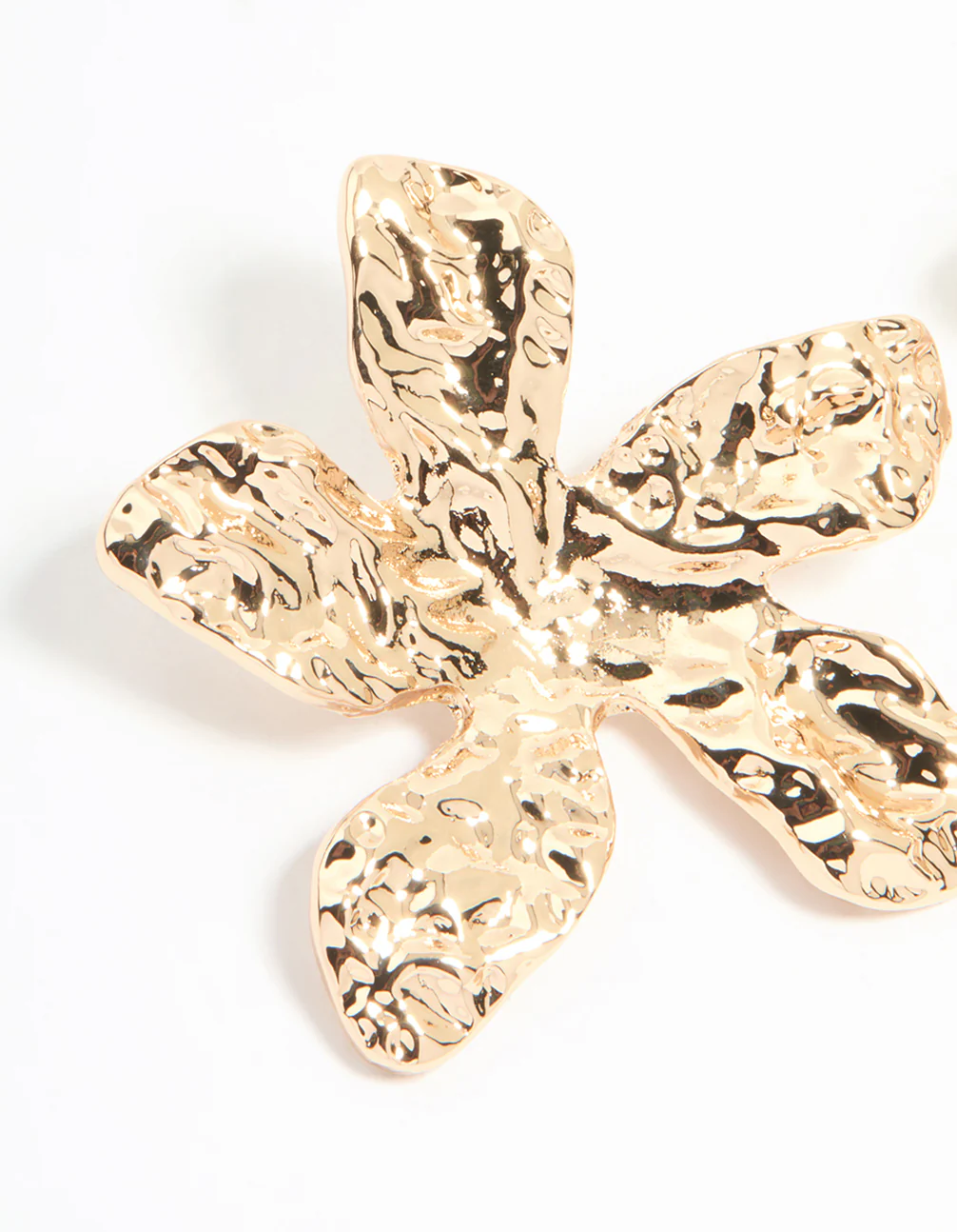 Gold Textured Flower Large Stud Earrings - Image 4