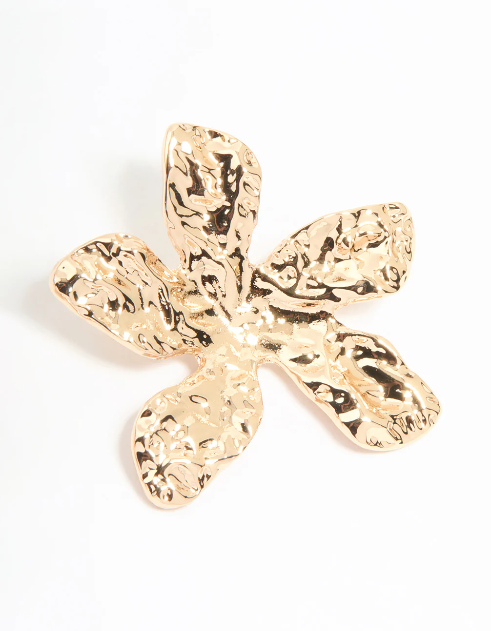 Gold Textured Flower Large Stud Earrings - Image 5