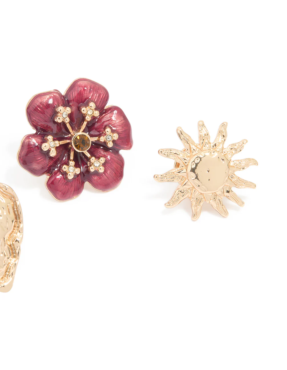 Gold Textured Heart & Flower Brooches 3-Pack - Image 3