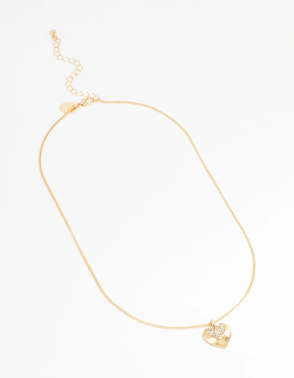 Gold Cubic Zirconia Textured Heart Pendant Necklace - Image 4