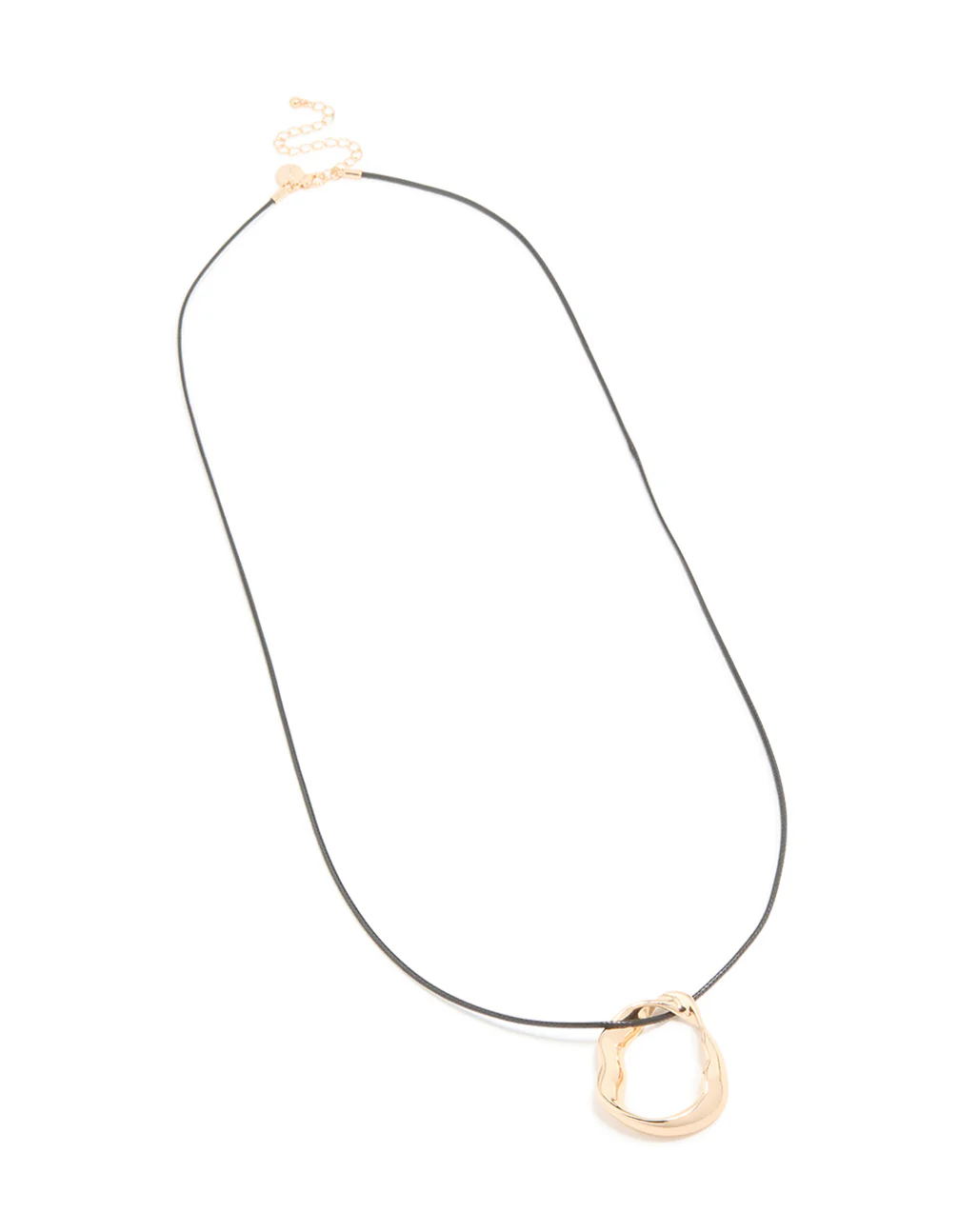 Gold Textured Long Open Pendant Cord Necklace - Image 2