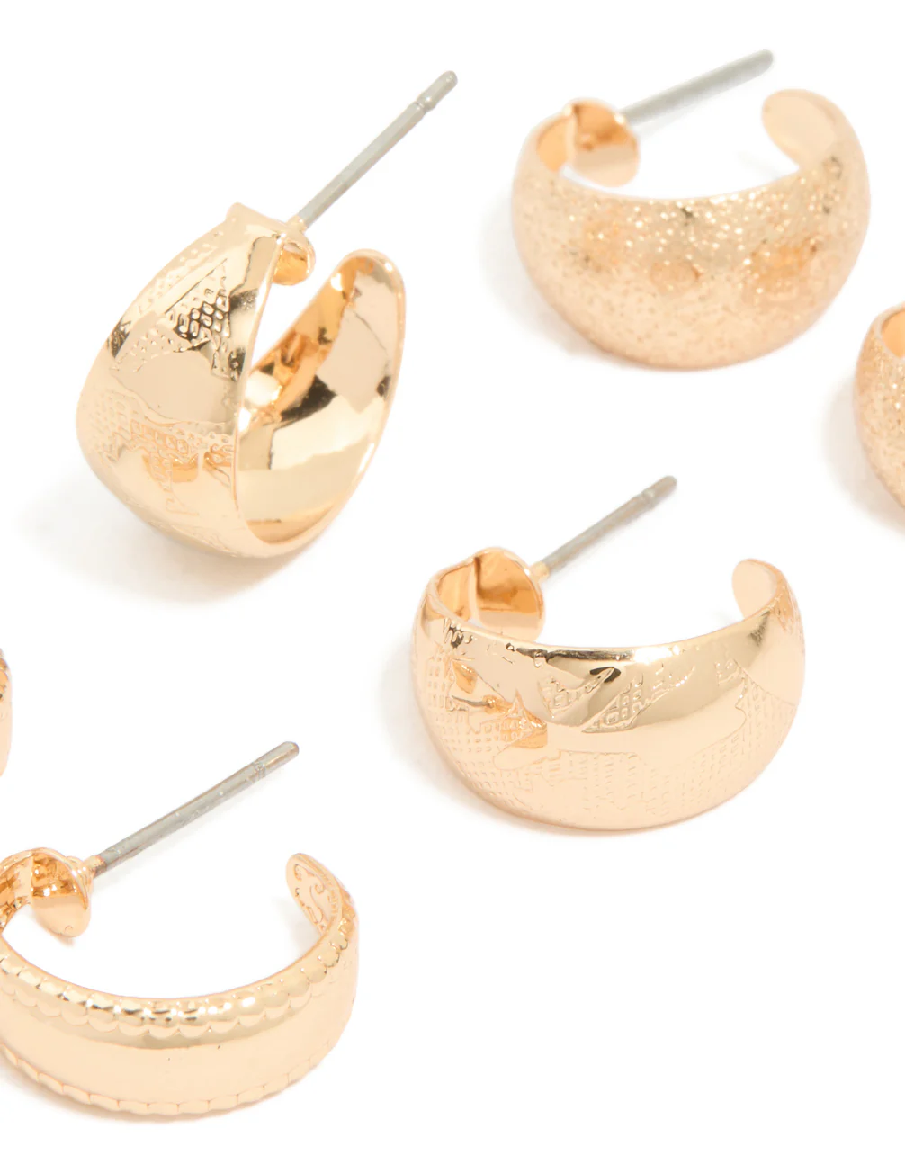 Gold Textured Mixed Hoop Earrings 3-Pack - Image 2