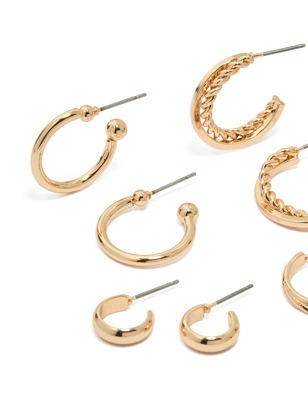 Gold Textured & Smooth Hoop Earrings 6-Pack - Image 2