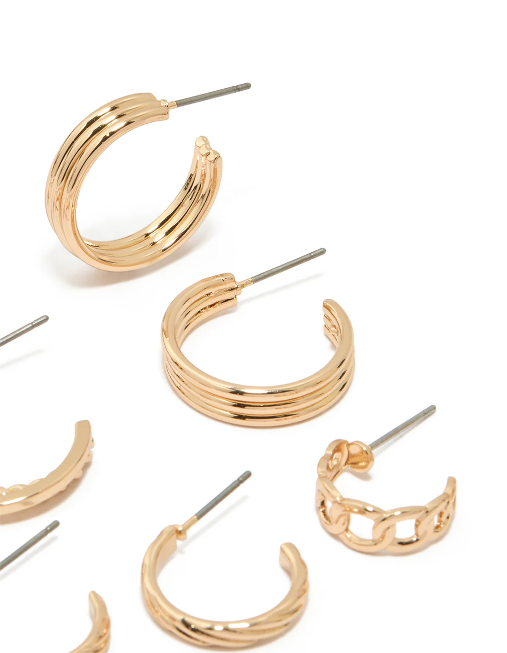 Gold Textured & Smooth Hoop Earrings 6-Pack - Image 3