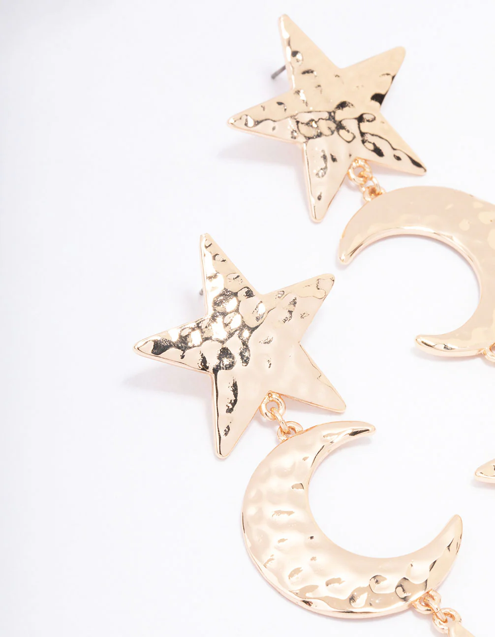 Gold Textured Star & Moon Drop Earrings - Image 2