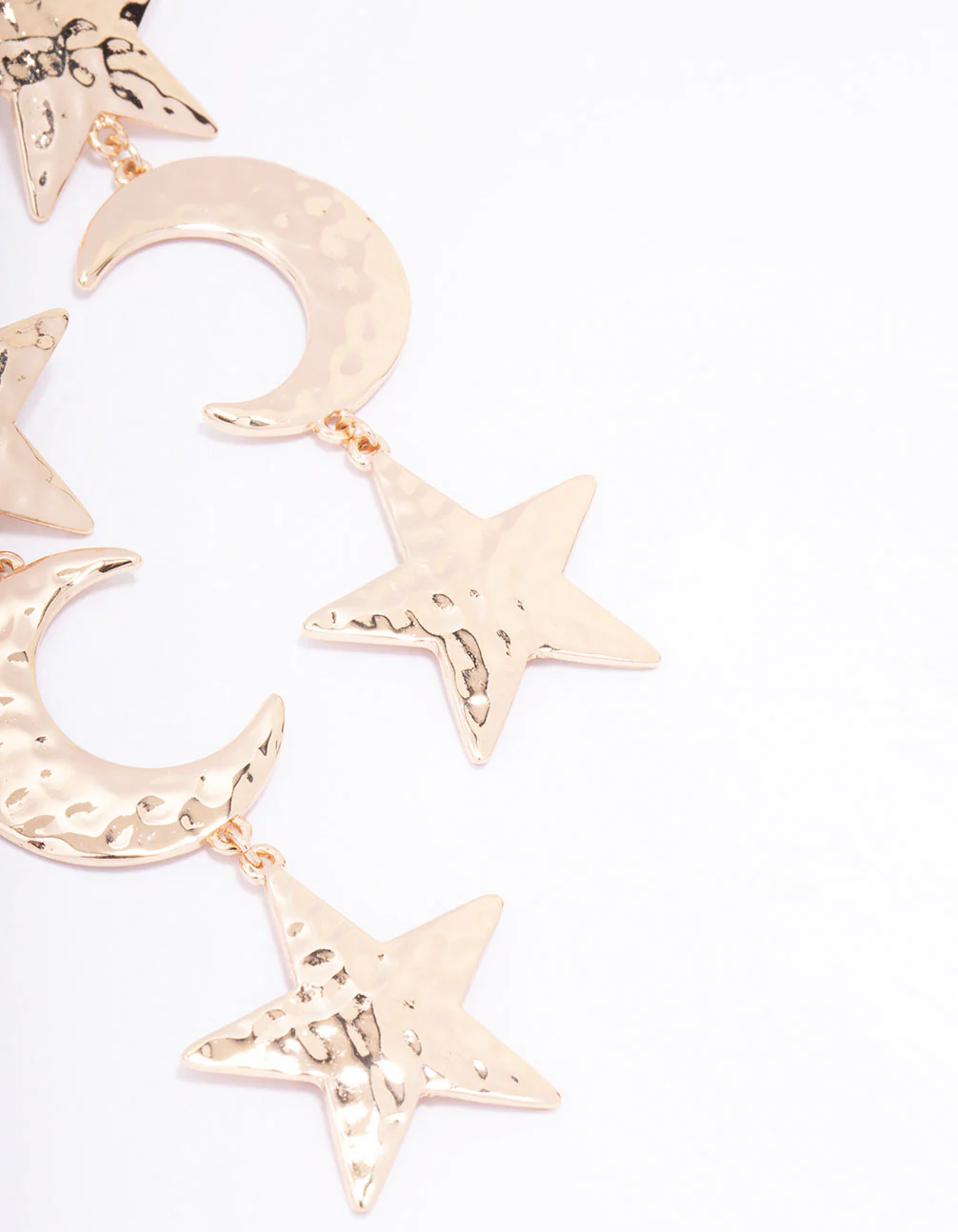 Gold Textured Star & Moon Drop Earrings - Image 3