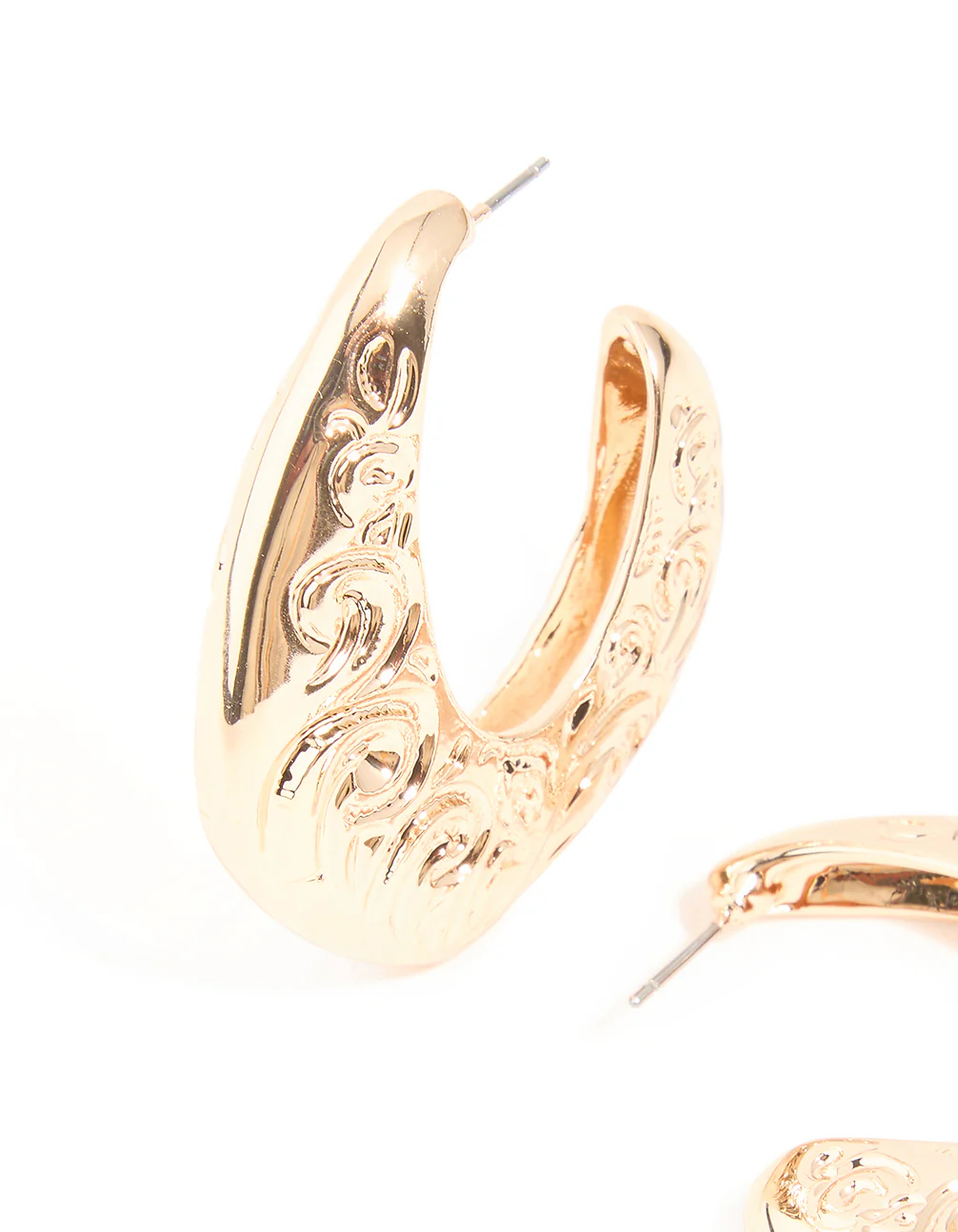 Gold Textured Swirl Large Hoop Earrings - Image 2