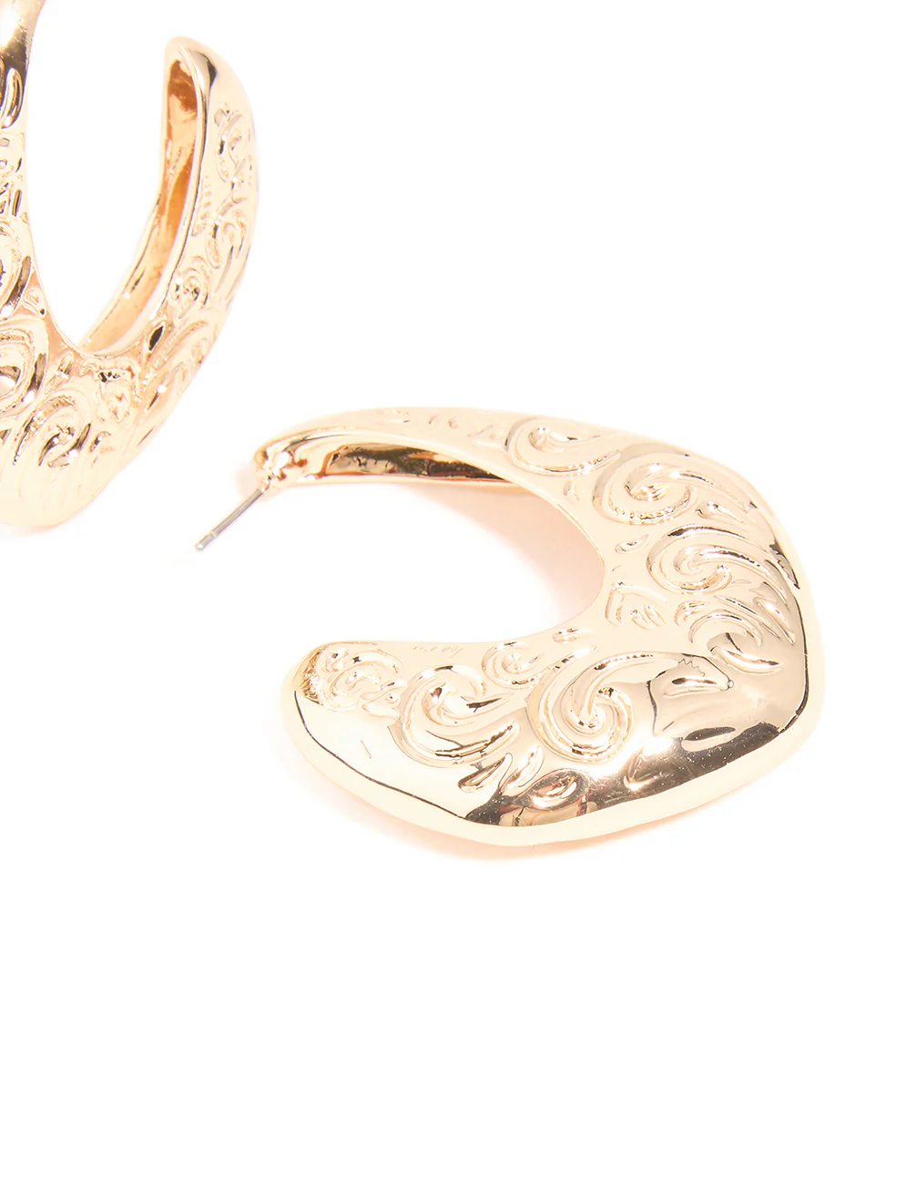 Gold Textured Swirl Large Hoop Earrings - Image 3