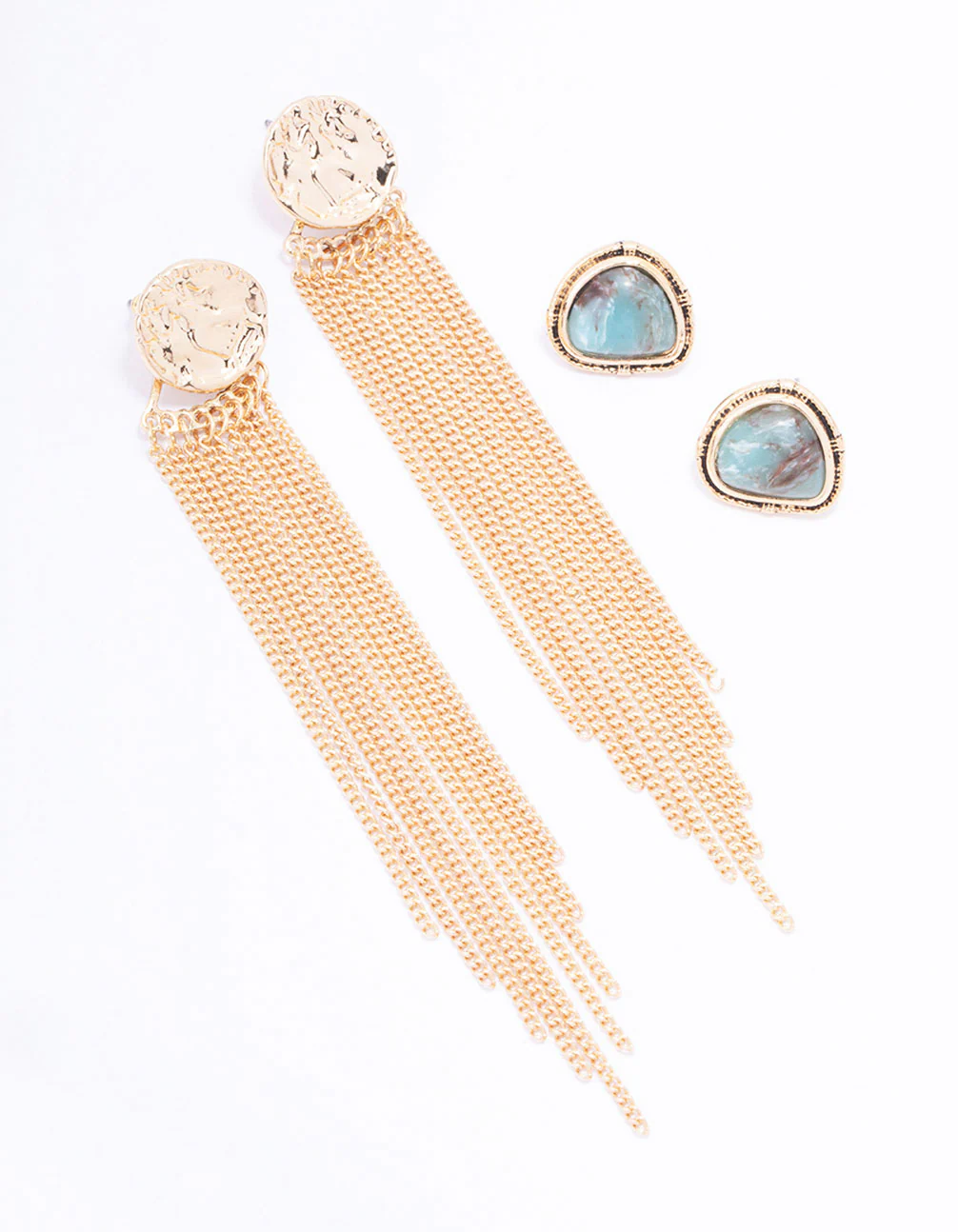 Gold Textured Tassel Earring Pack