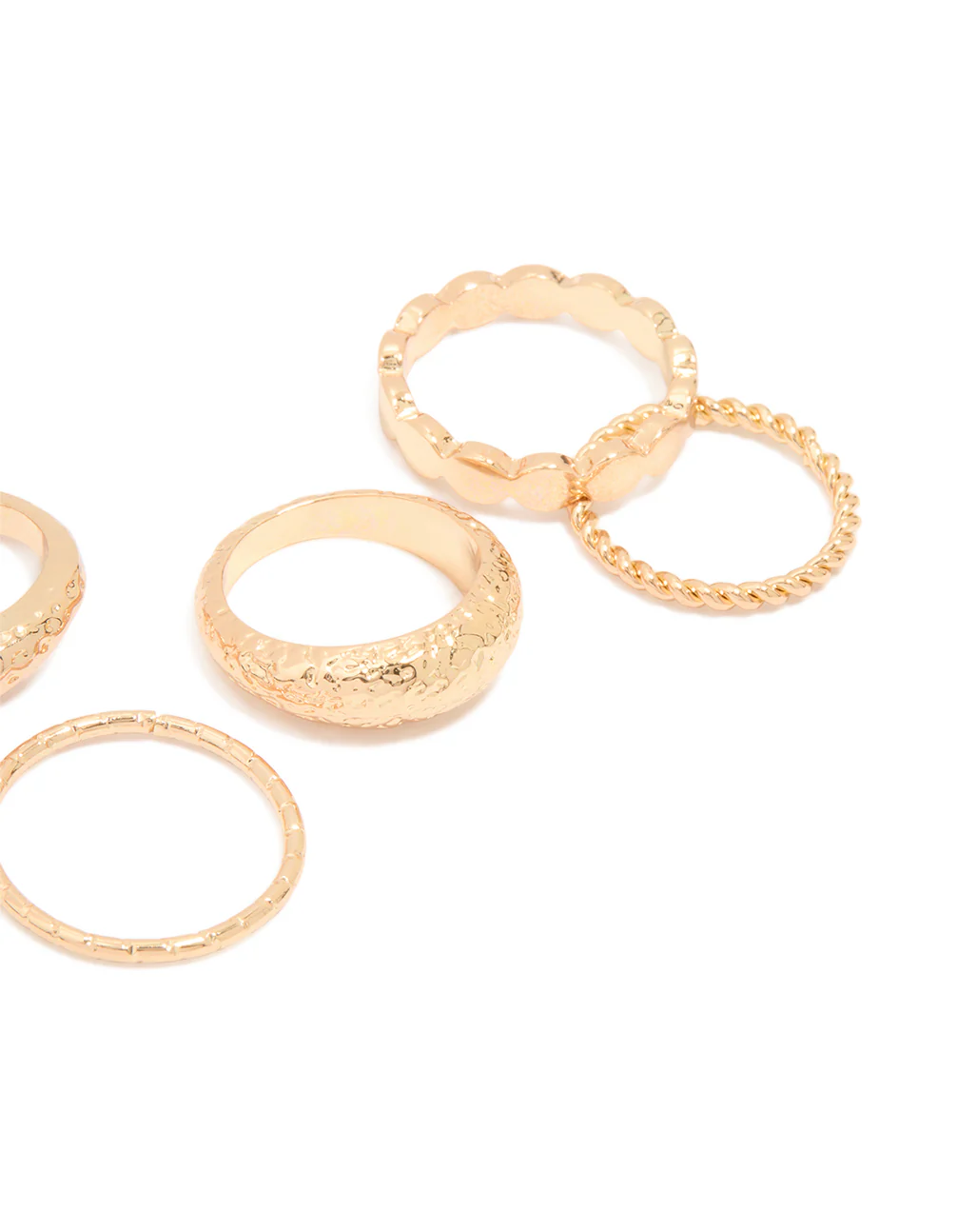 Gold Textured Twist Mixed Rings 5-Pack - Image 2
