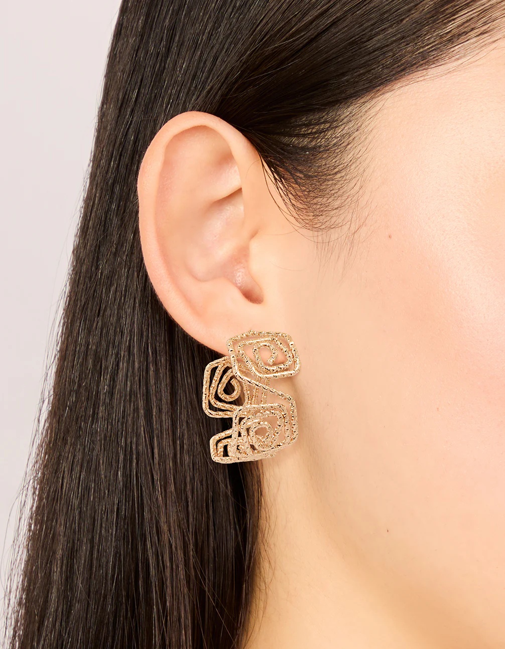 Gold Textured Twisted Hoop Earrings - Image 2