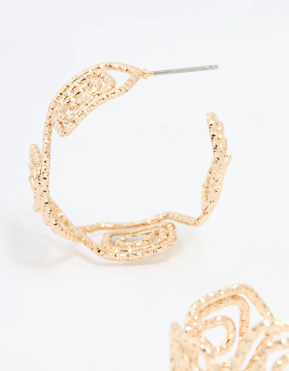 Gold Textured Twisted Hoop Earrings - Image 4