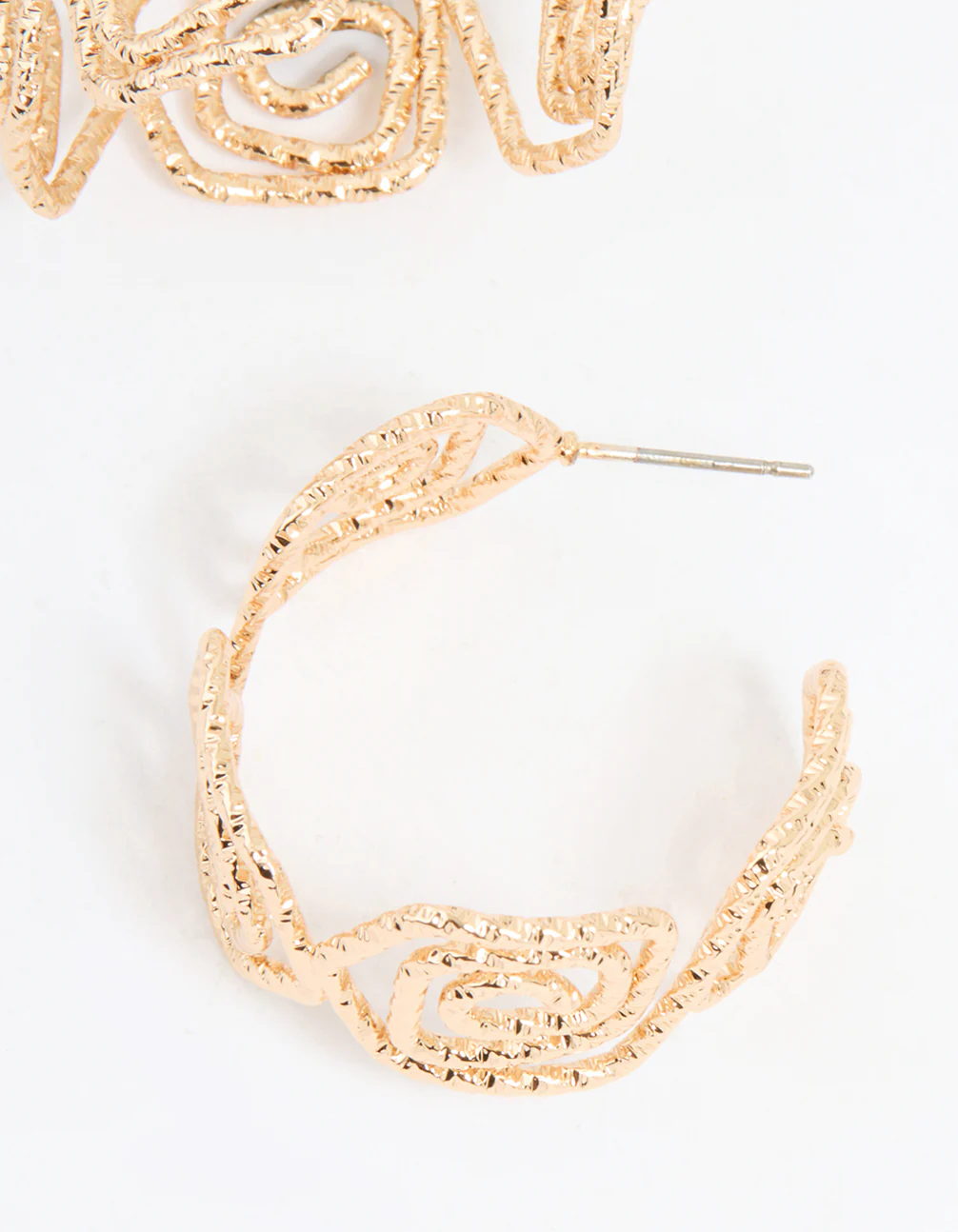 Gold Textured Twisted Hoop Earrings - Image 5