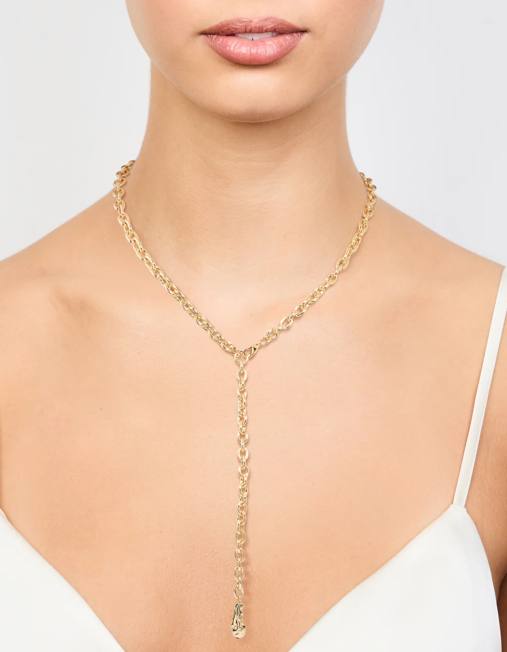 Gold Textured Y-Necklace - Image 2