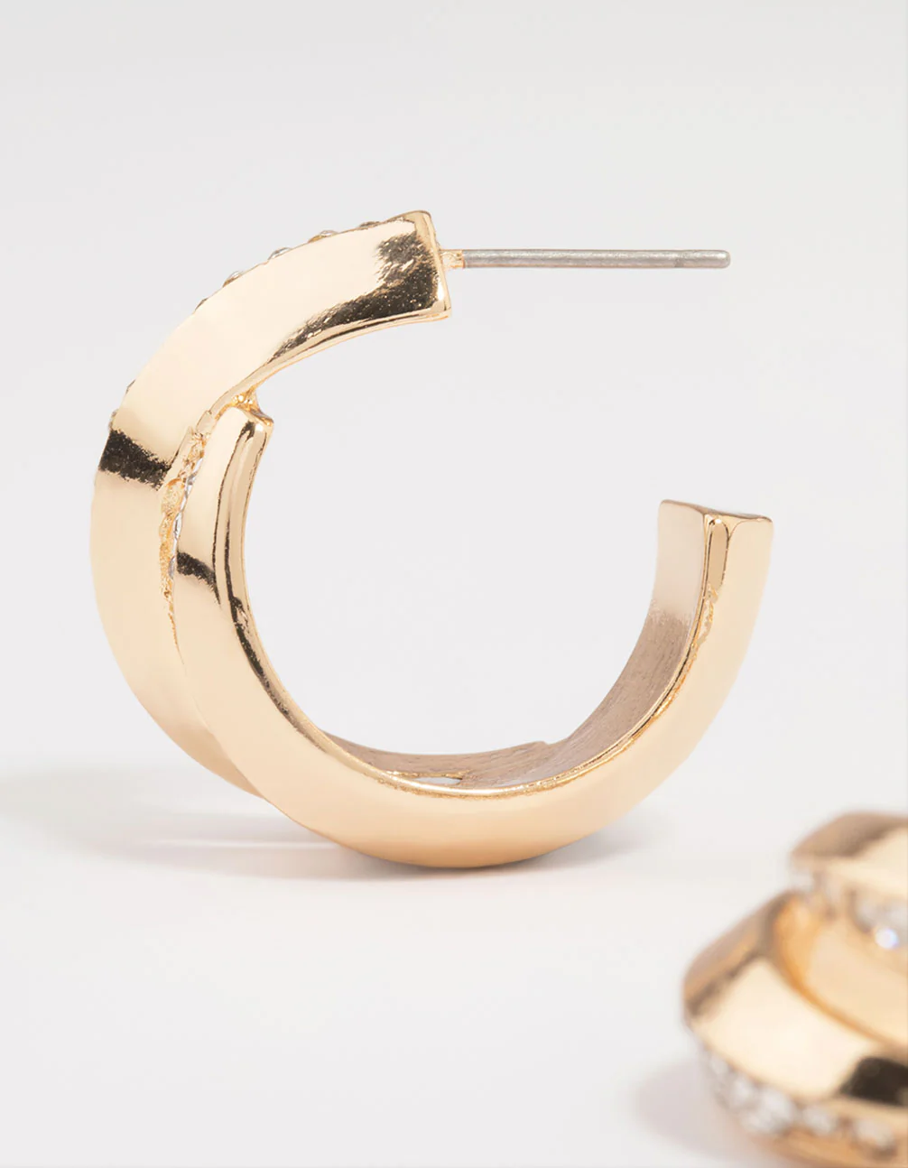 Gold Thick Diamante Double Hoop Earrings - Image 4