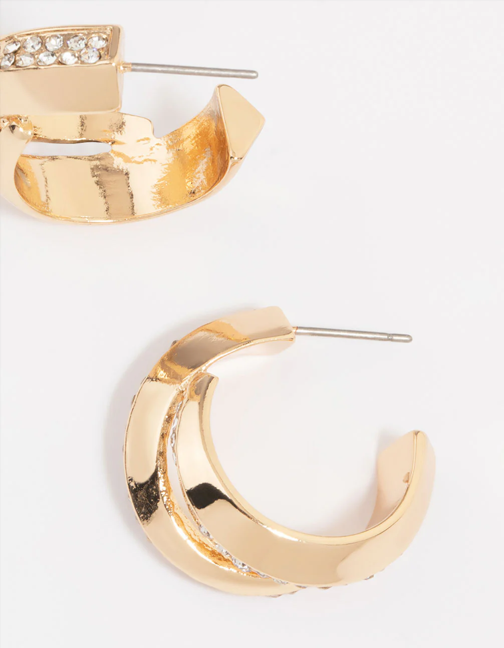 Gold Thick Diamante Double Hoop Earrings - Image 5