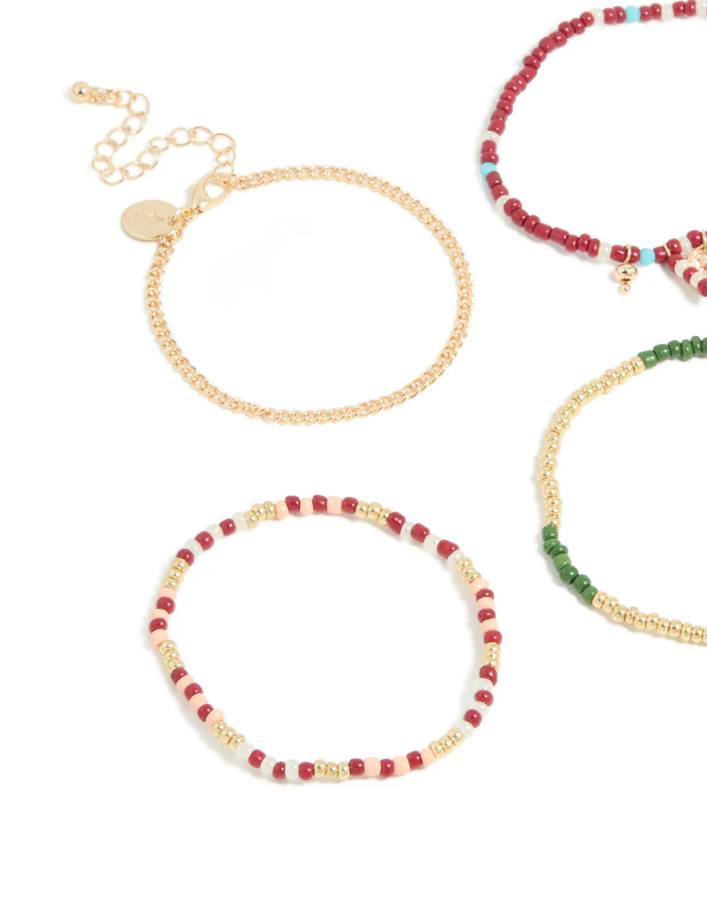 Gold Thin Chain & Multicoloured Beaded Bracelet 5-Pack - Image 2