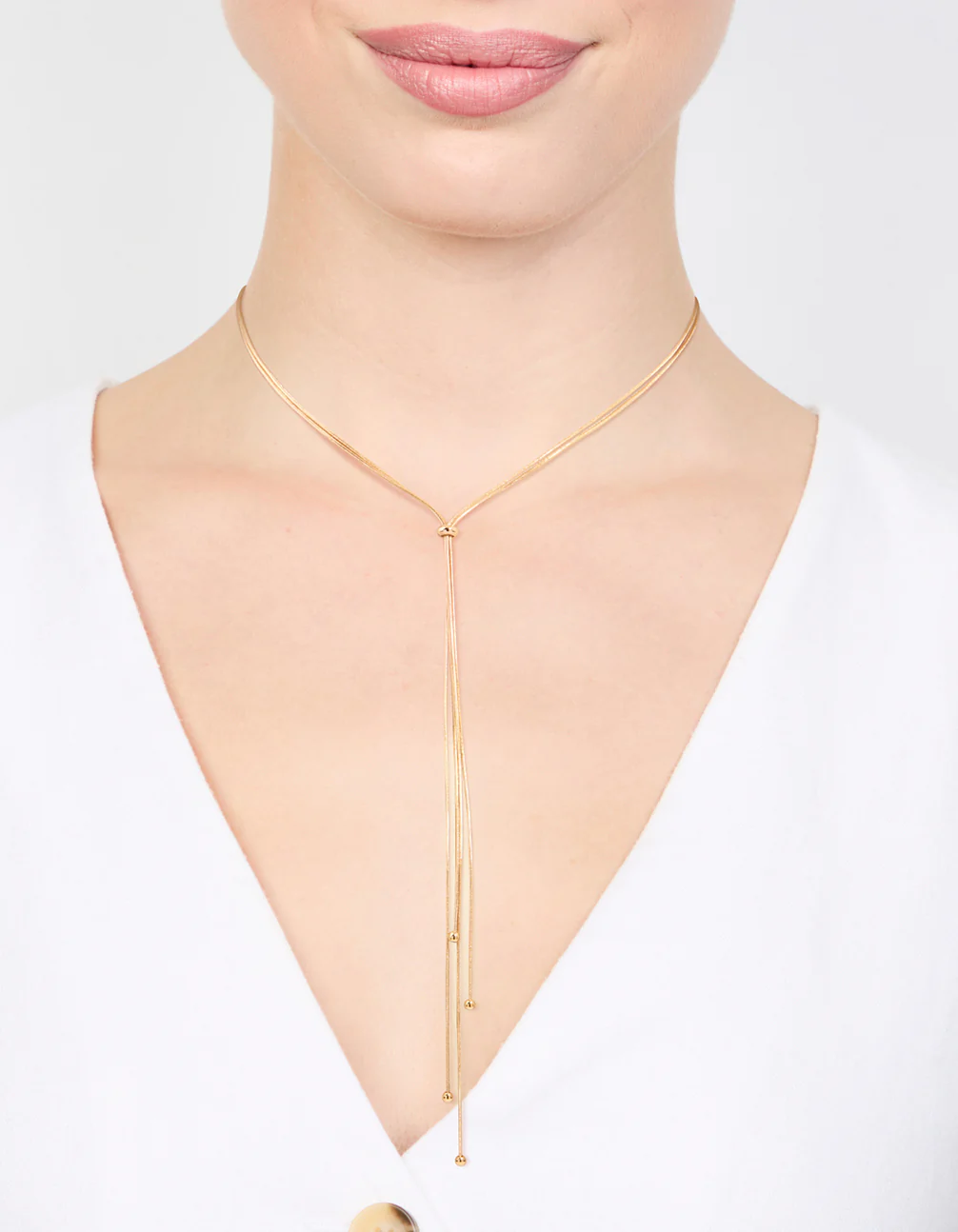 Gold Thin Tassel Y-Necklace - Image 2