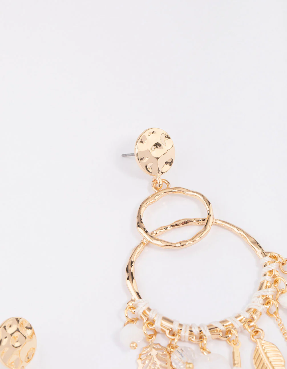 Gold Thread Feather Beaded Drop Earrings - Image 3