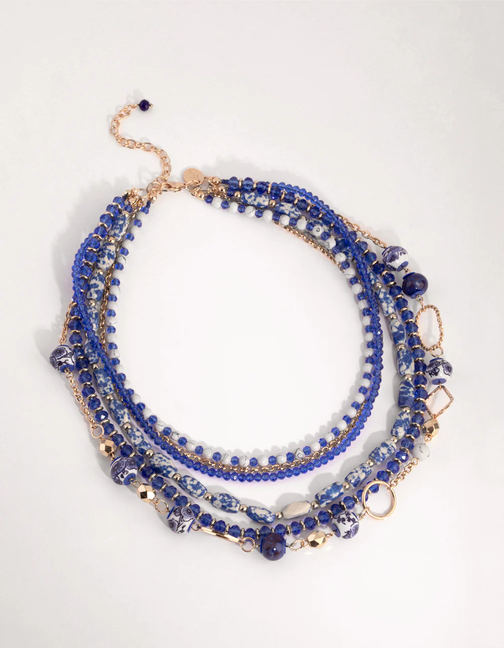 Gold Multi Beaded Row Porcelain Necklace - Image 2