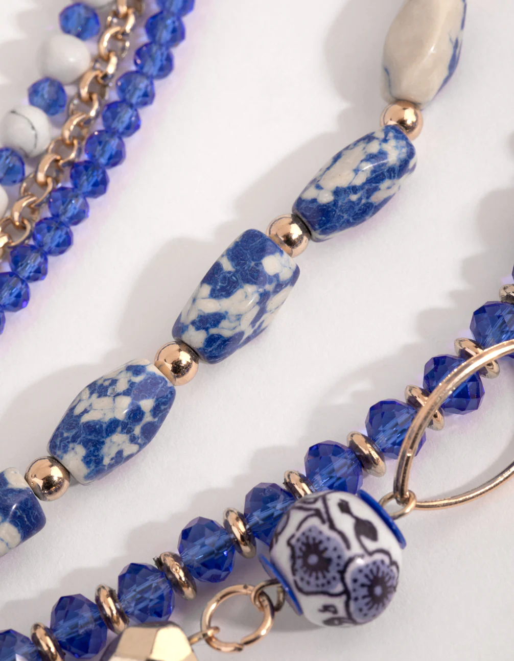 Gold Multi Beaded Row Porcelain Necklace - Image 3