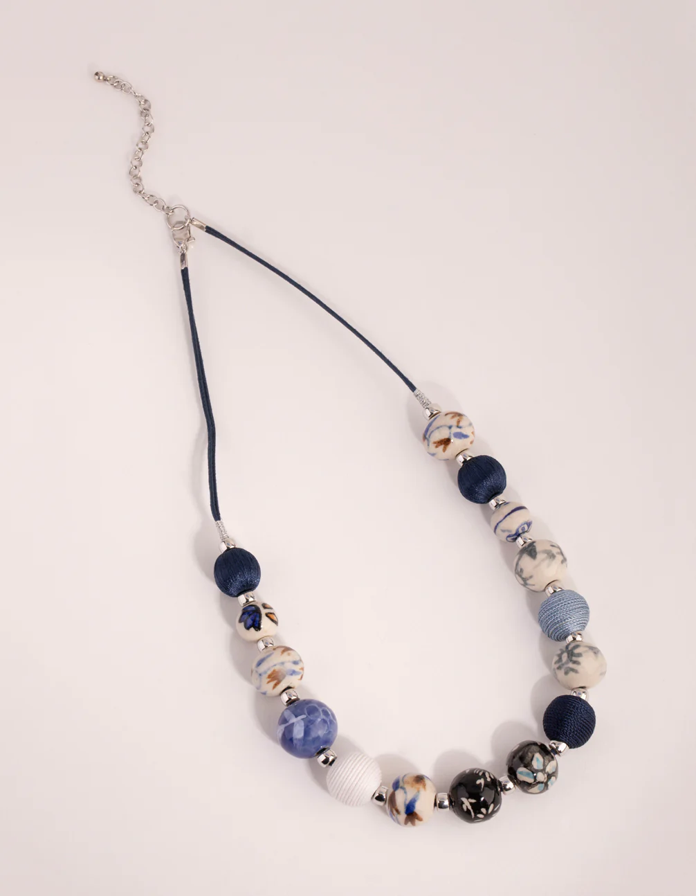 Silver Mixed Porcelain Bead Rope Necklace - Image 2