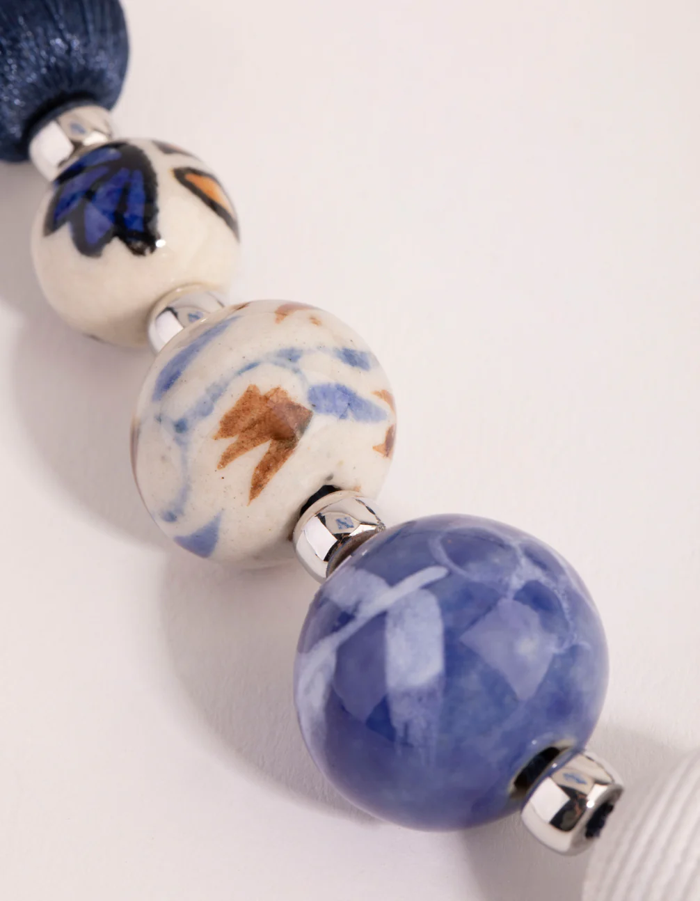 Silver Mixed Porcelain Bead Rope Necklace - Image 3