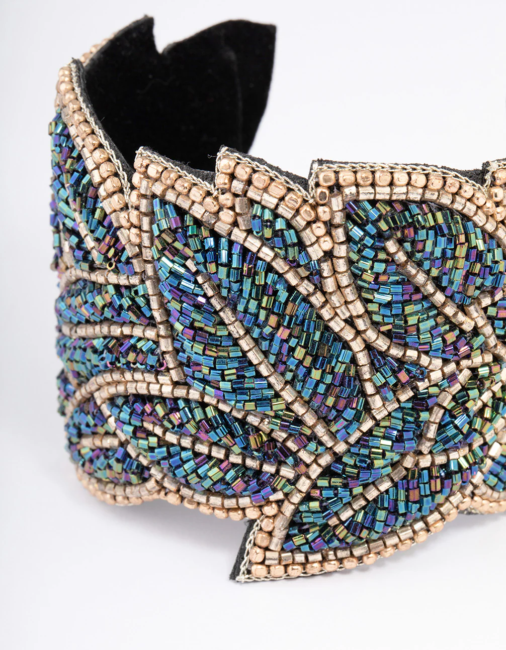 Multicolored Seed Bead Leaf Cuff Bangle - Image 2