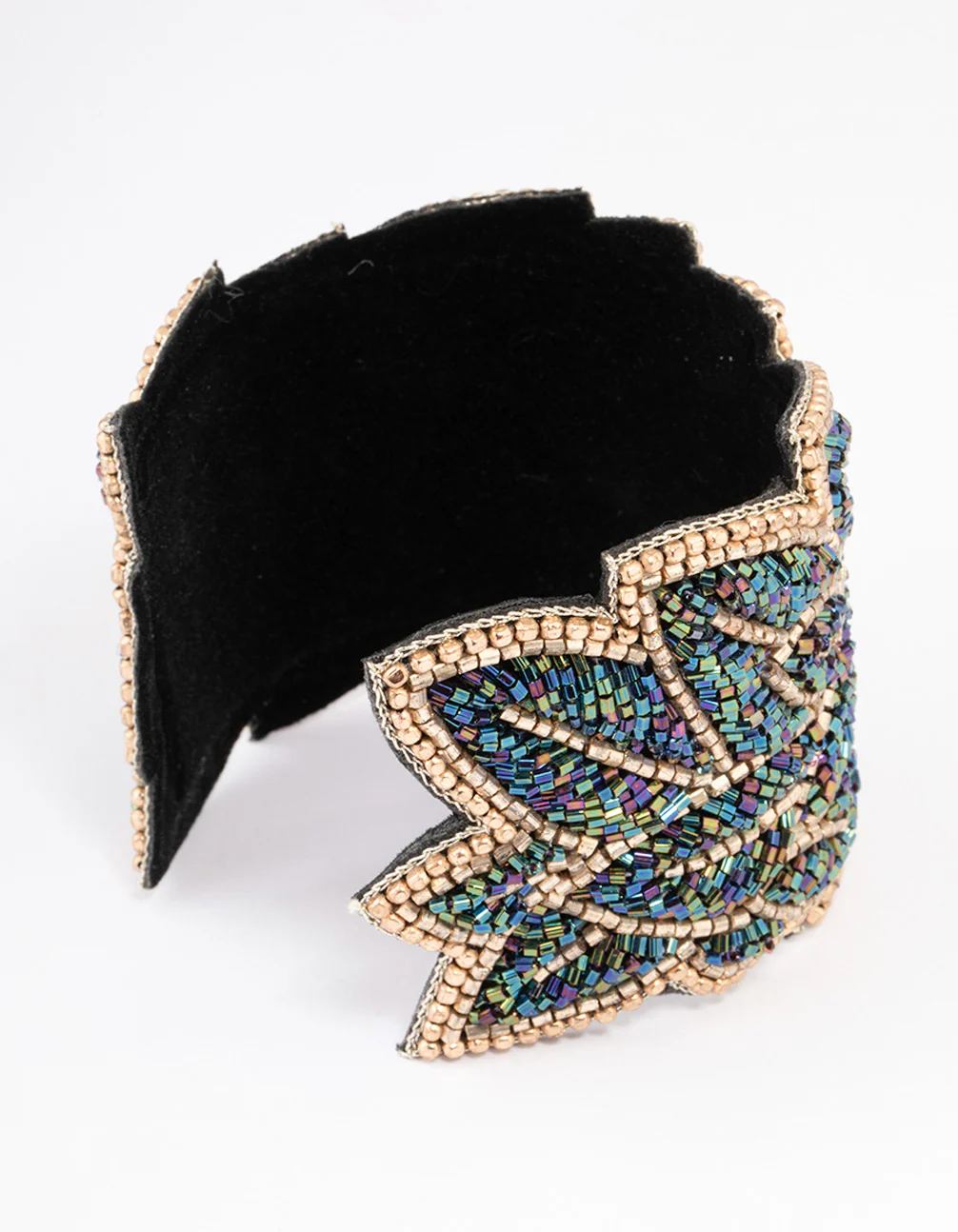 Multicolored Seed Bead Leaf Cuff Bangle - Image 3