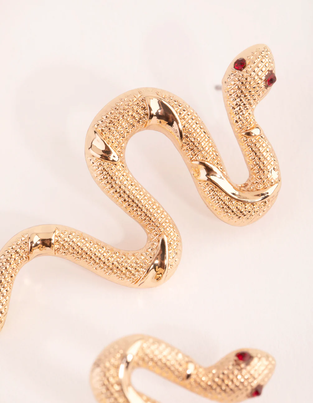 Gold Textured Snake Stud Earrings - Image 2