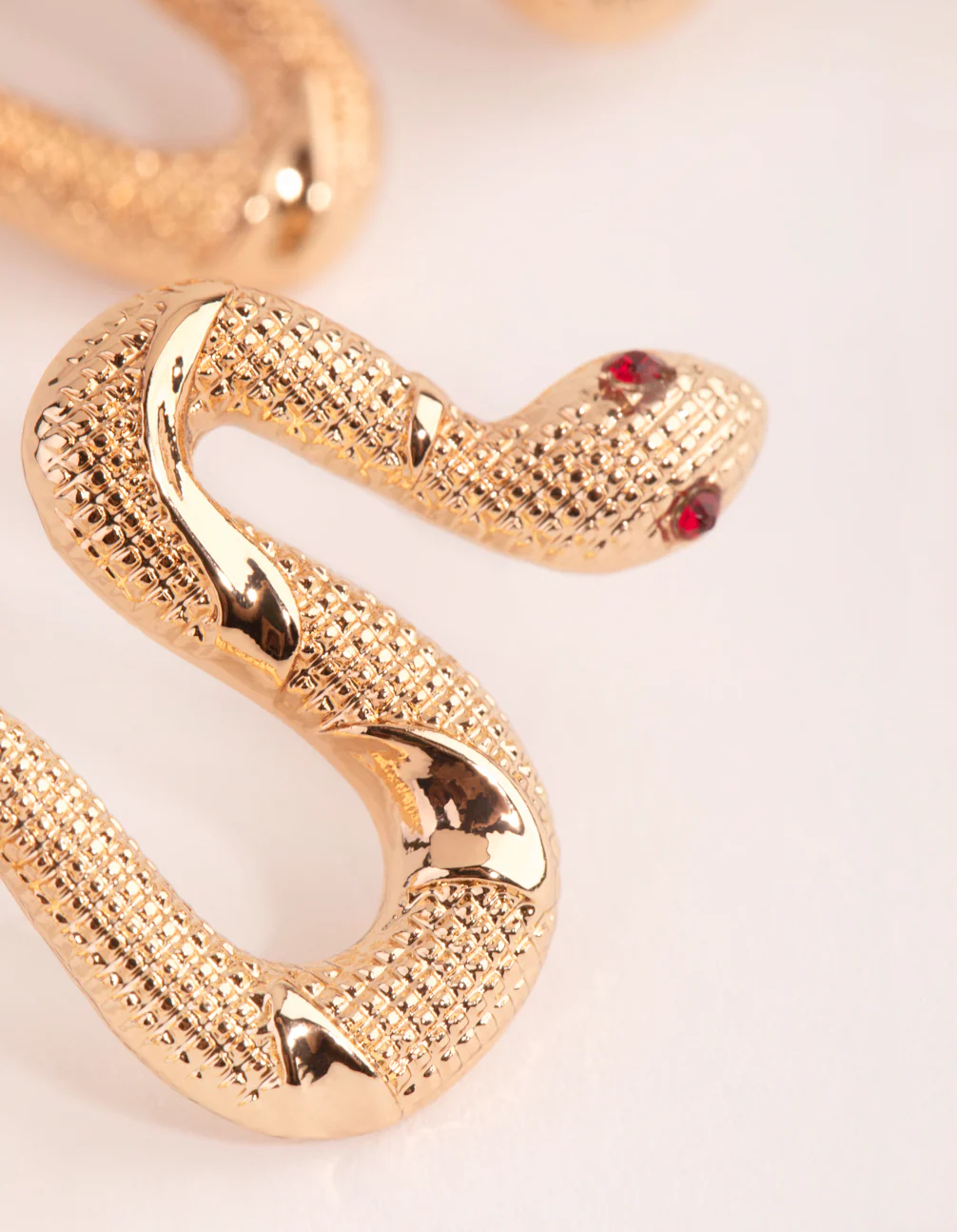 Gold Textured Snake Stud Earrings - Image 3