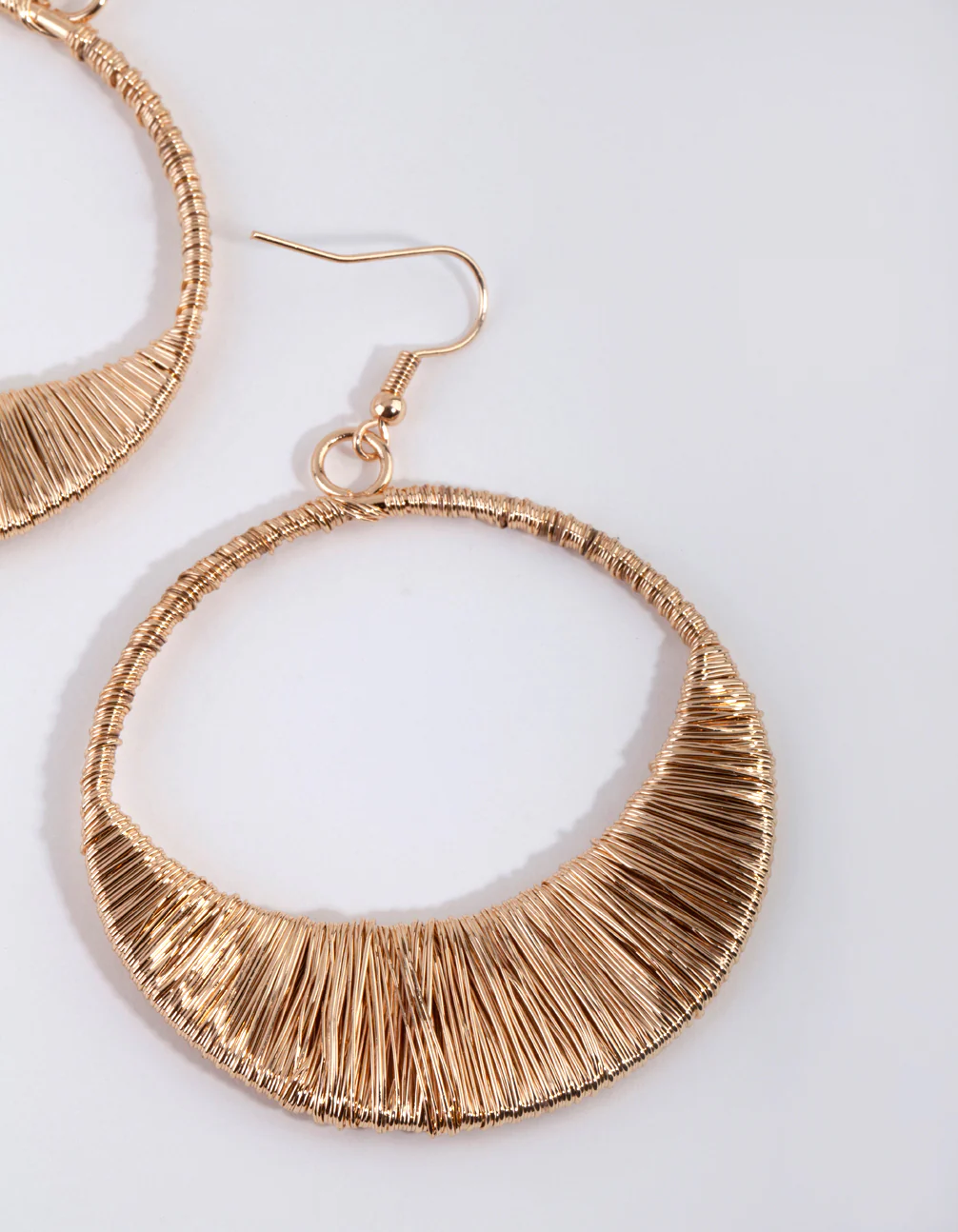 Gold Wire Wrap Circle Drop Earrings - Image 2