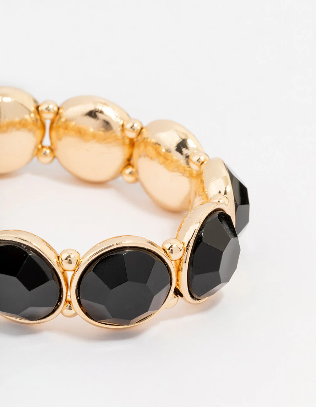 Gold Toned Black Round Stretch Bracelet - Image 2