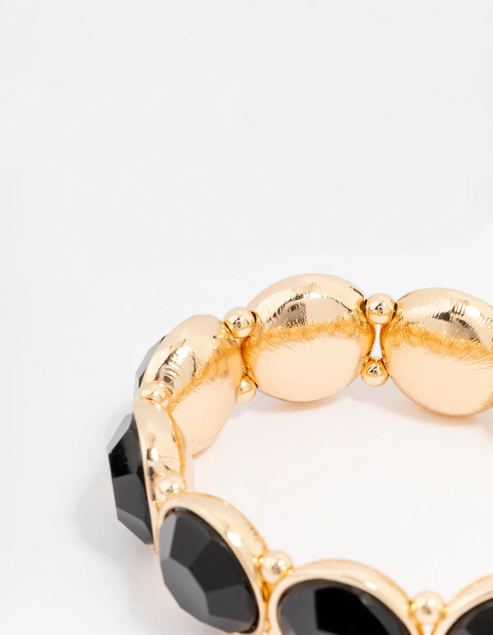 Gold Toned Black Round Stretch Bracelet - Image 3