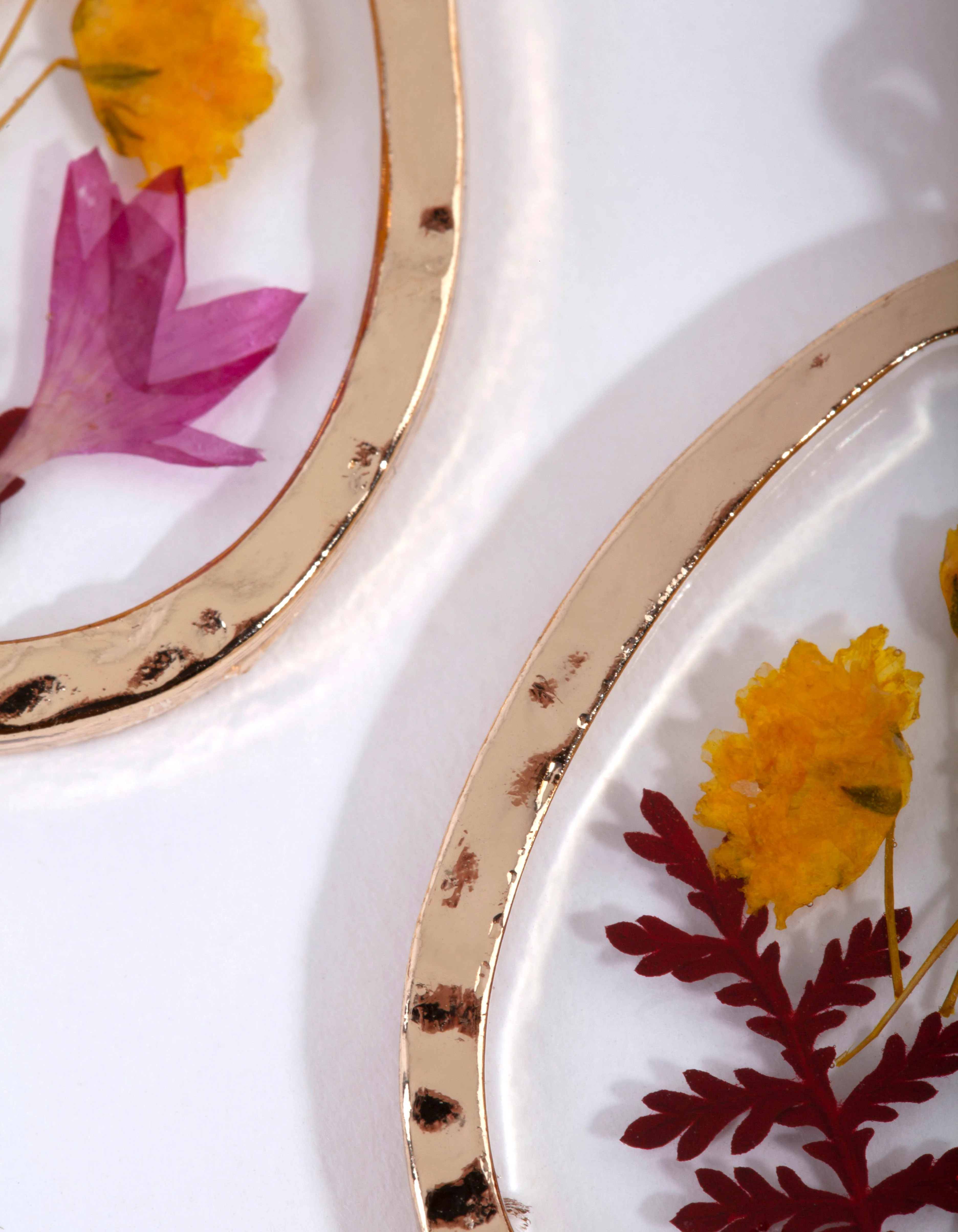 Gold Teardrop Trapped Flower Earrings - Image 3