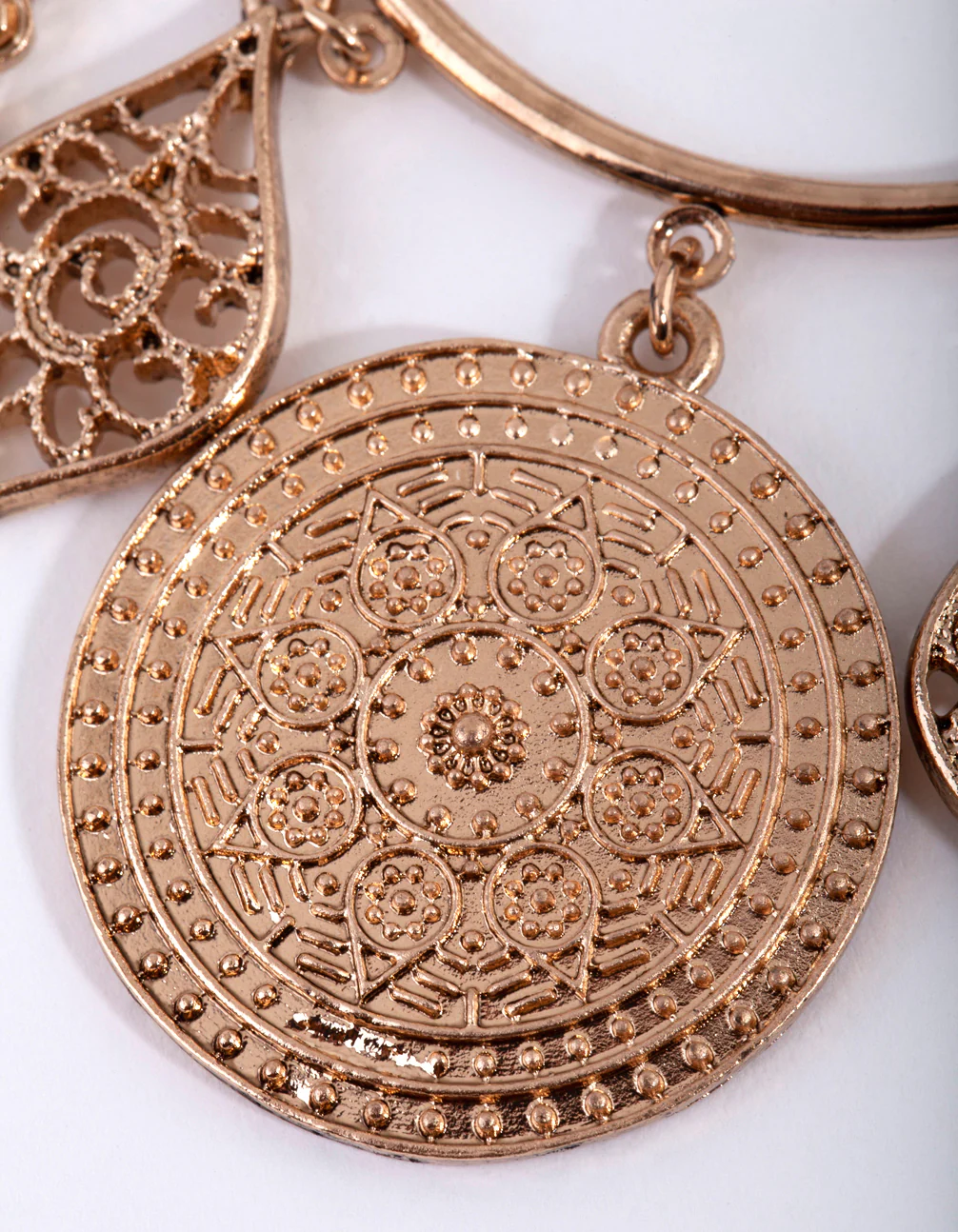 Antique Gold Large Metal Charms Hoop Earrings - Image 5