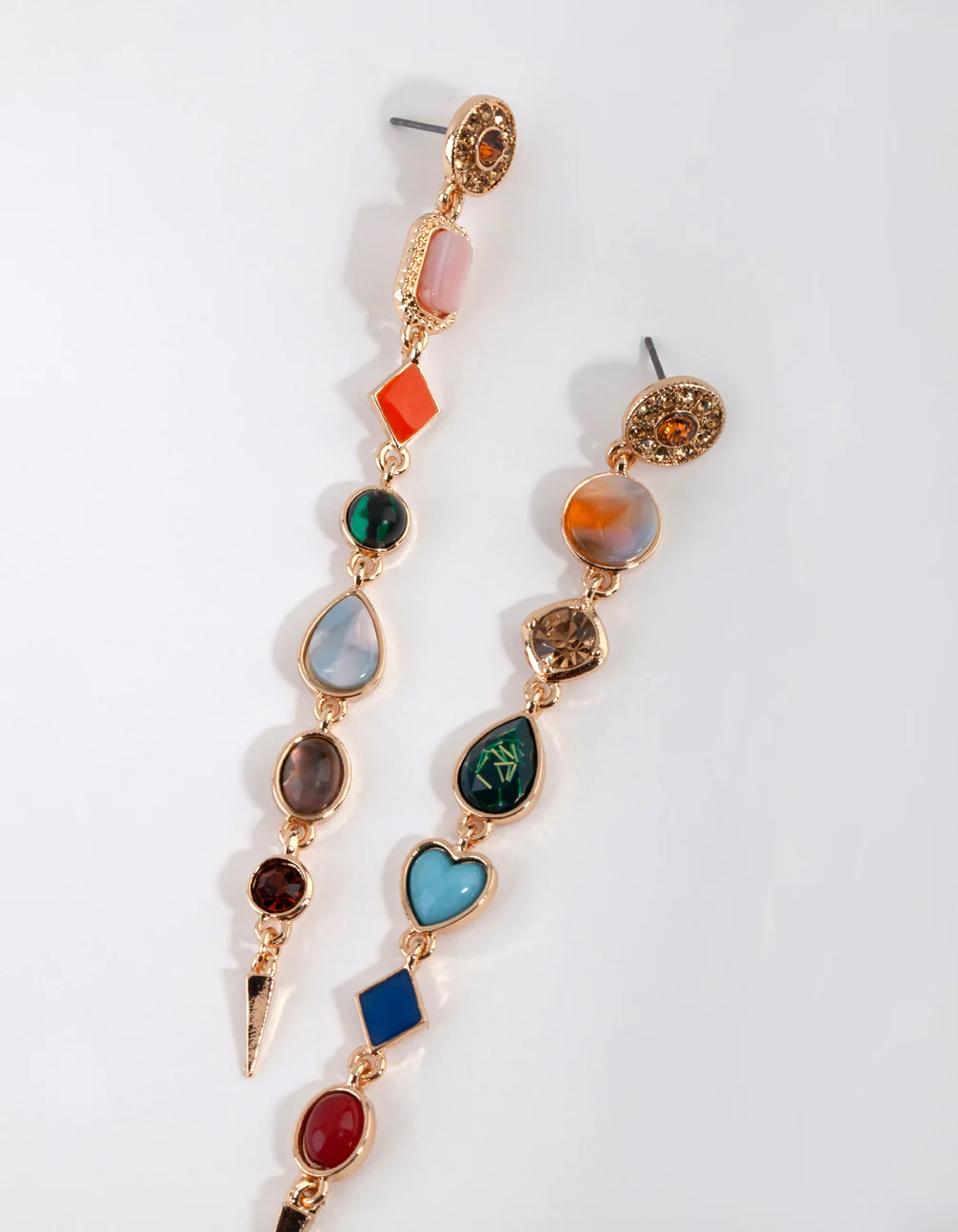 Gold Long Mixed Stone Drop Earrings - Image 2