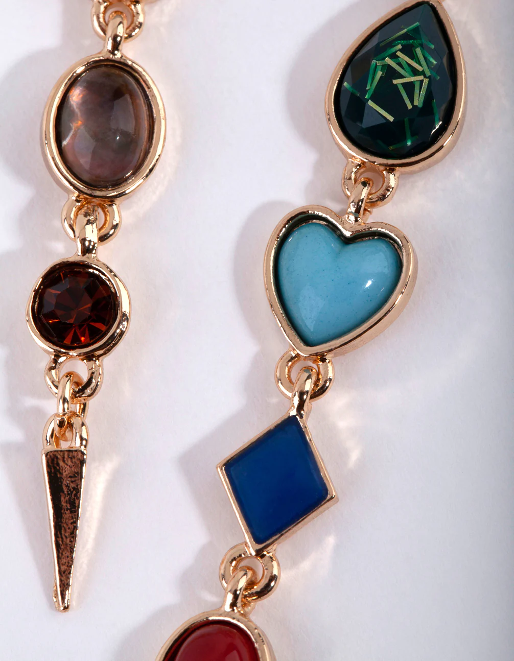 Gold Long Mixed Stone Drop Earrings - Image 3