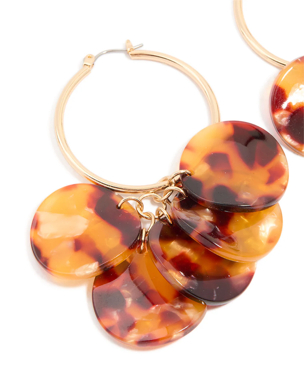 Gold Tortiiuseshell Acrylic Five Petal Hoop Earrings - Image 4