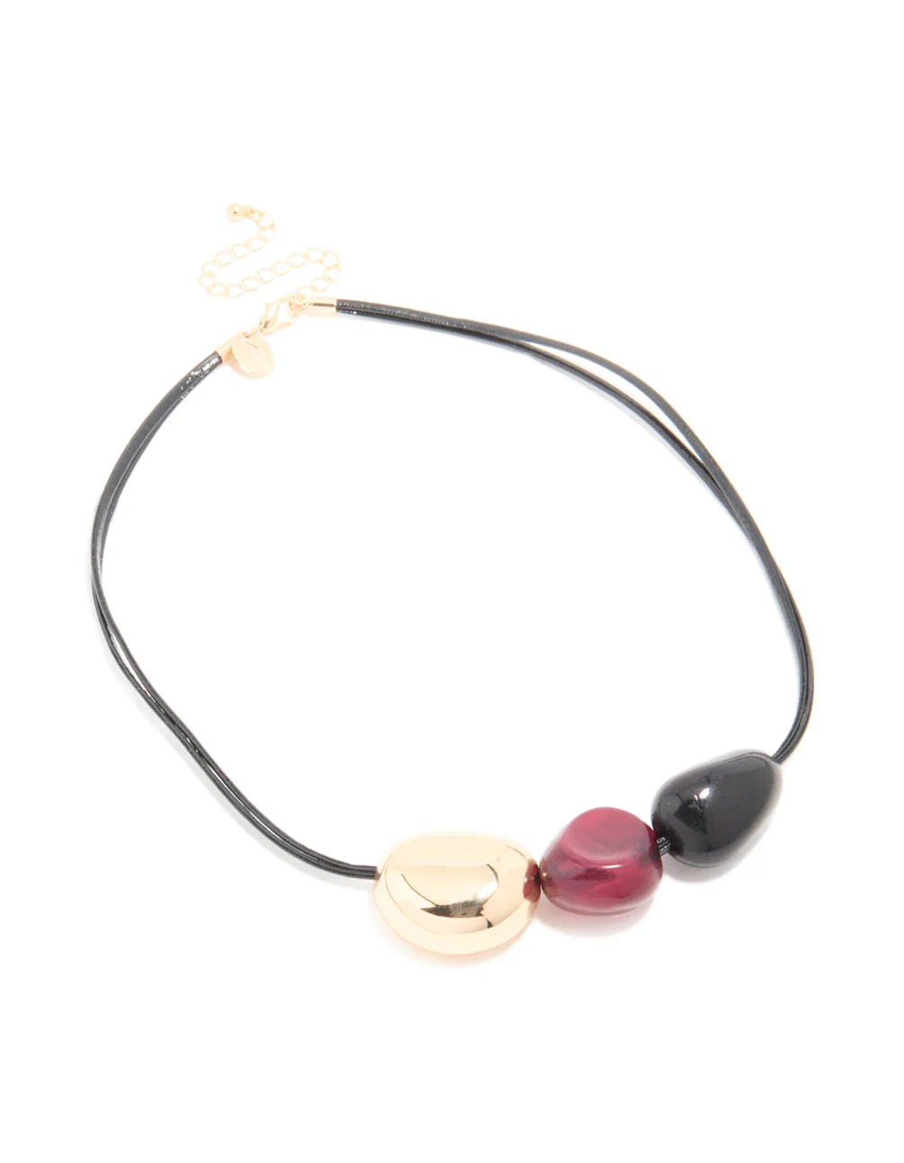 Gold Triple Bean Statement Cord Necklace - Image 2