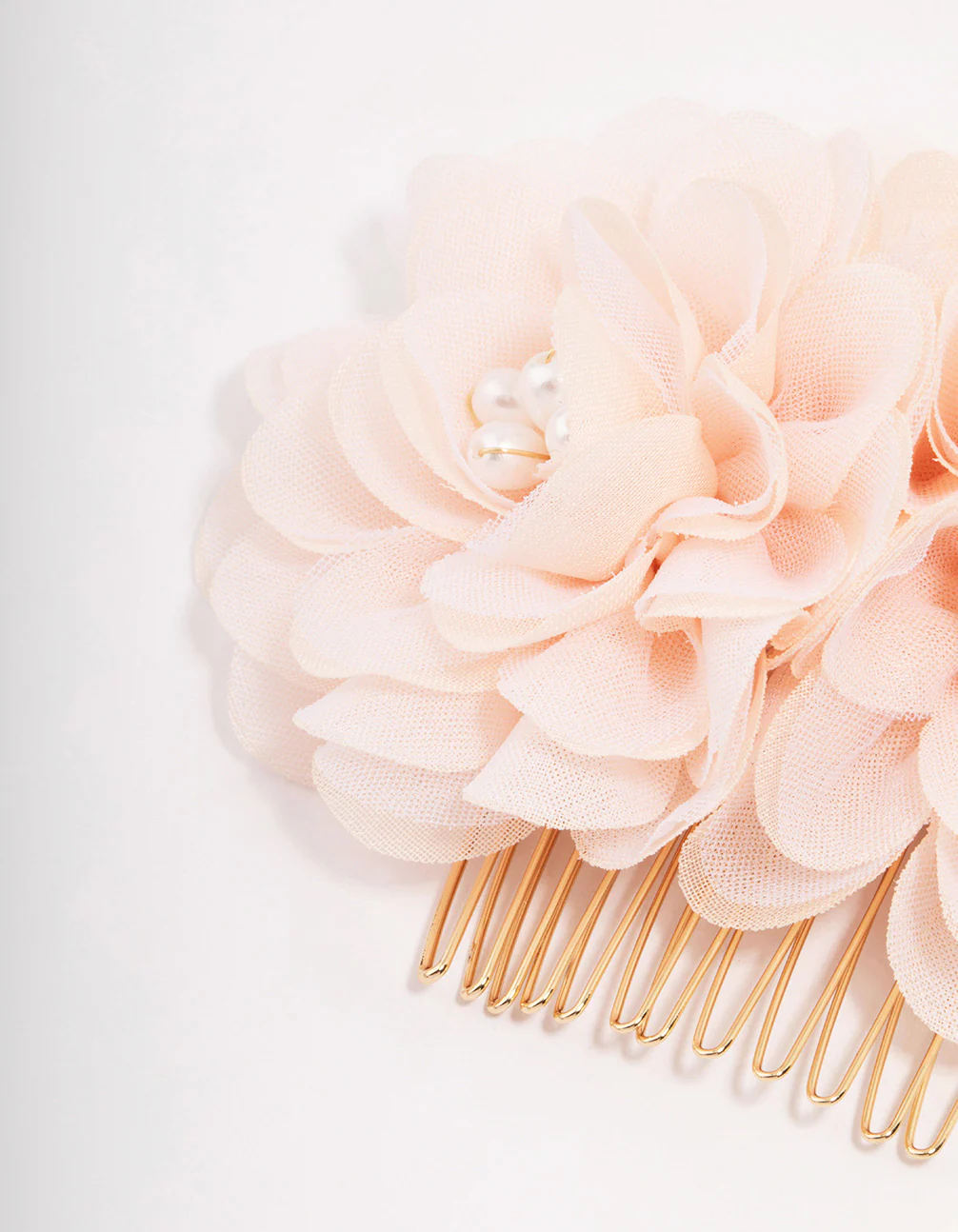 Gold Triple Pink Flower Hair Comb - Image 2
