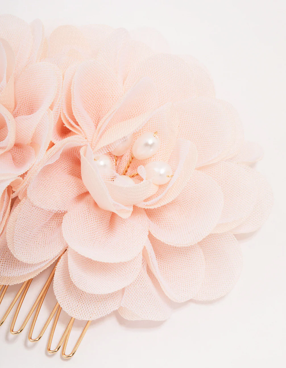 Gold Triple Pink Flower Hair Comb - Image 3