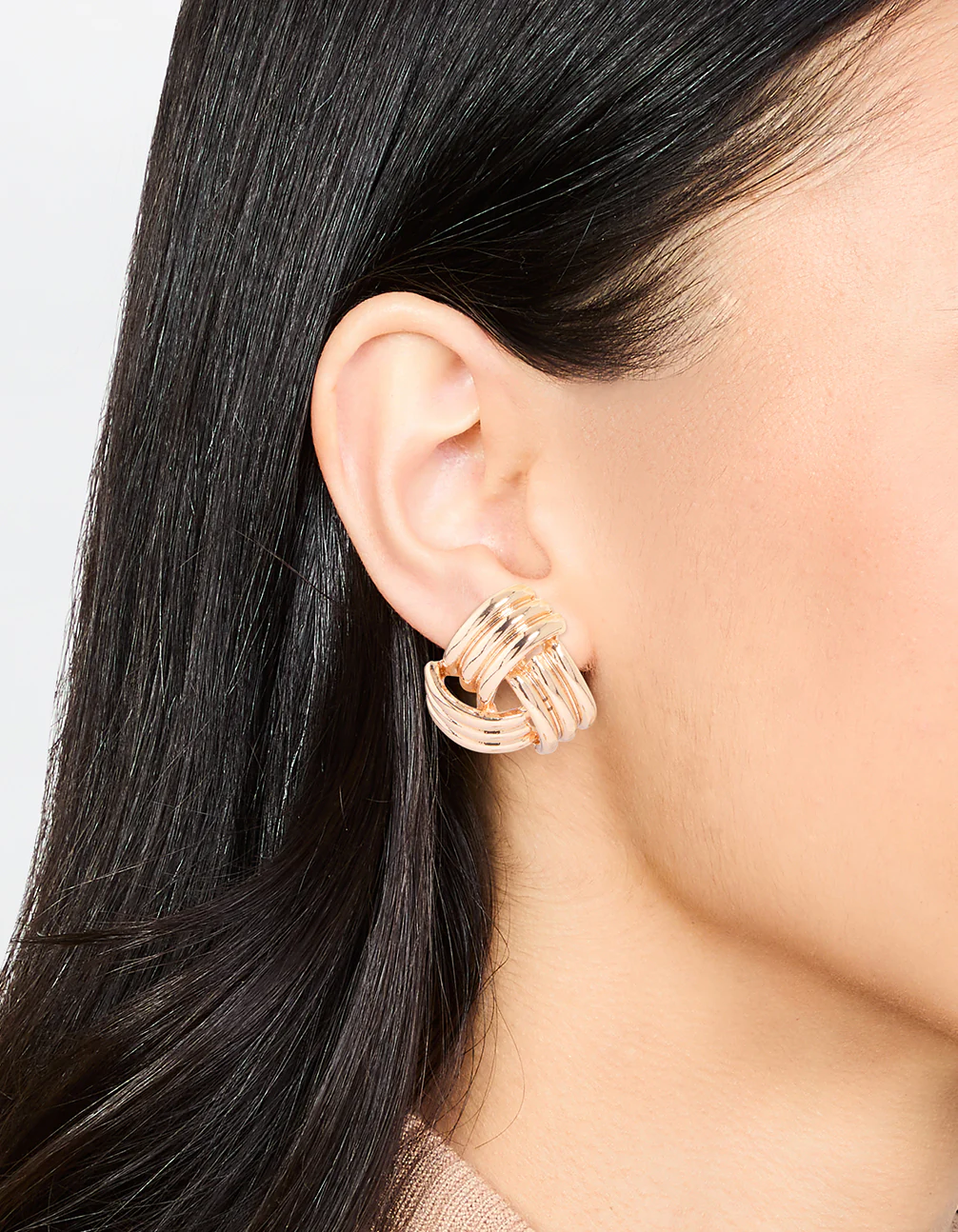 Gold Triple Quilted Stud Earrings - Image 2