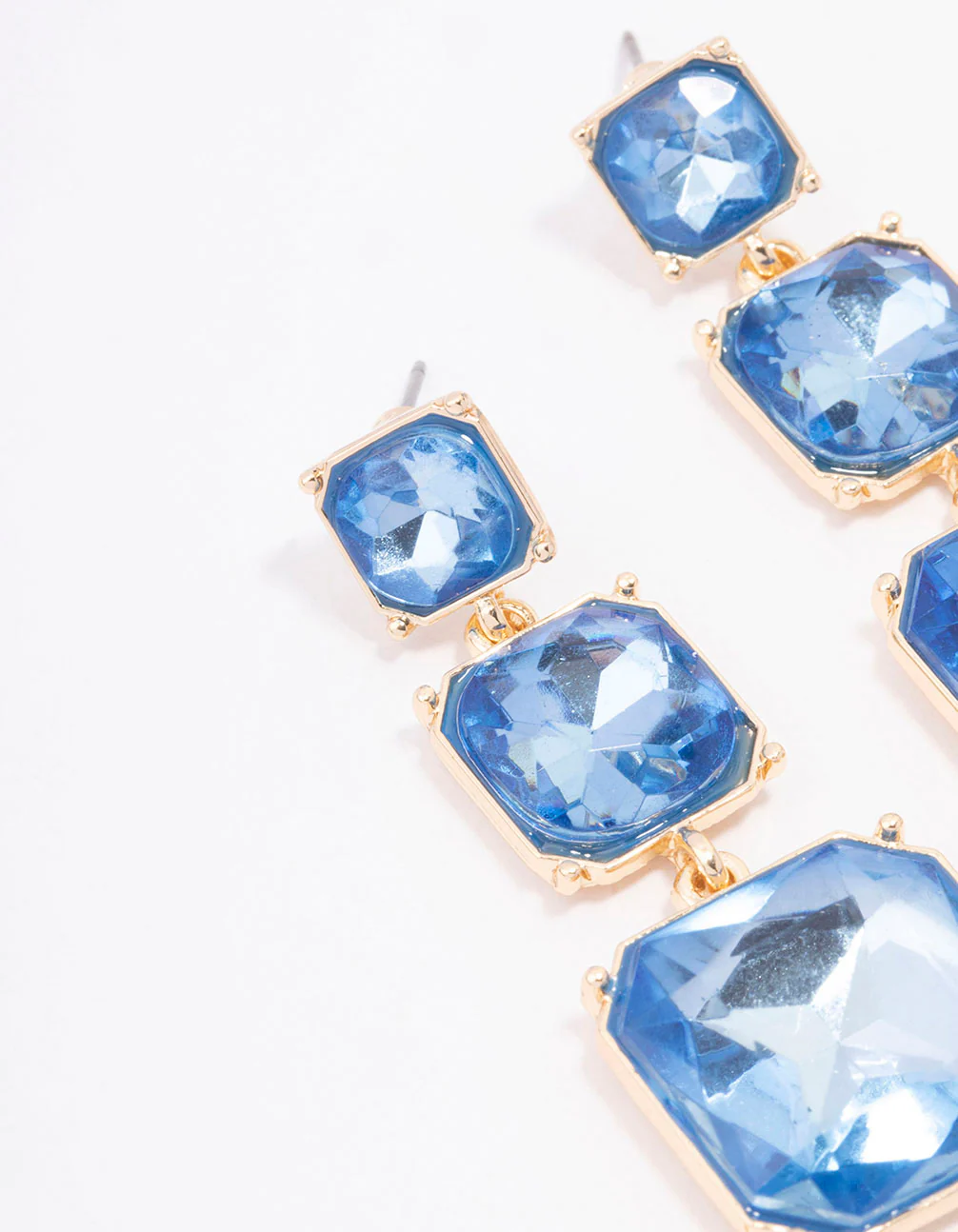 Gold Triple Square Stone Drop Earrings - Image 2