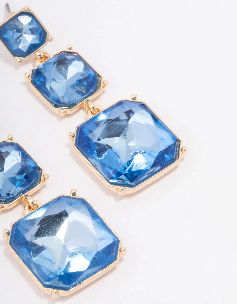 Gold Triple Square Stone Drop Earrings - Image 3