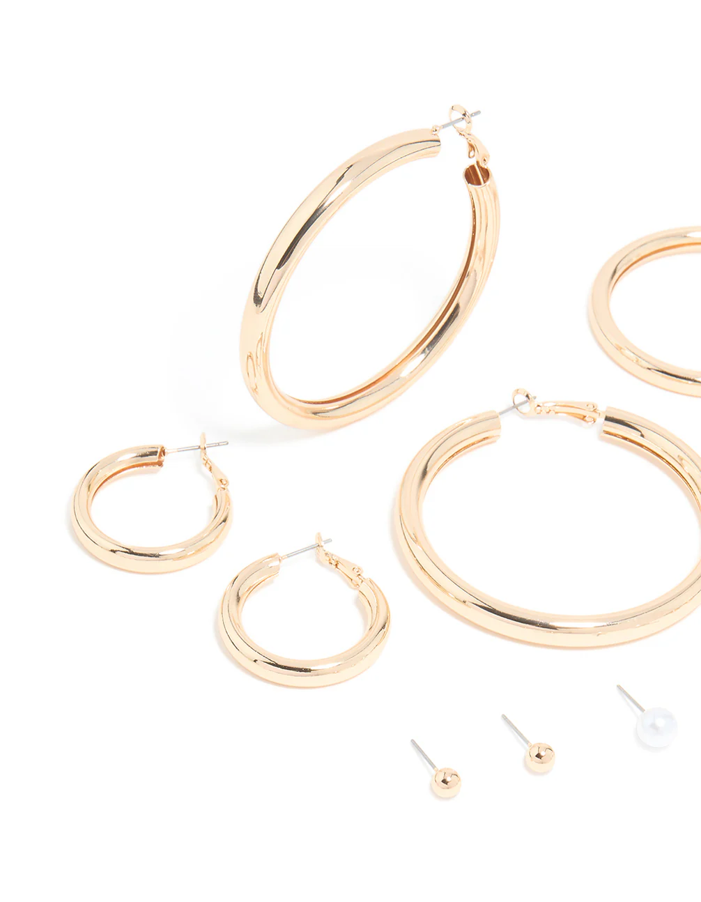 Gold Tube Hoop Earrings 6-Pack - Image 2