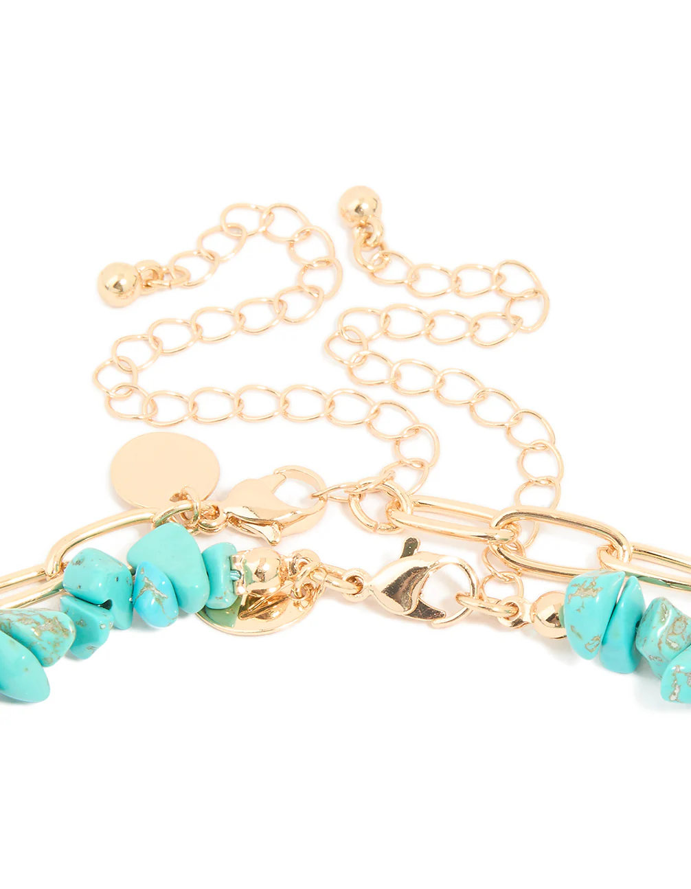 Gold Turquoise Beaded & Beach Charm Layered Necklace - Image 3